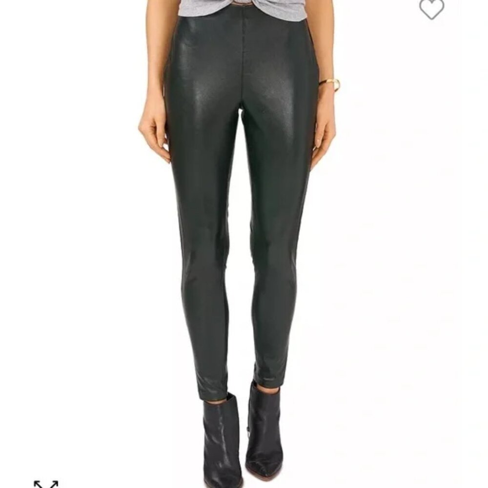 Vince Camuto Faux Leather Leggings Dark Willow Green L NWT